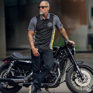 Harley-Davidson Mens Polo Shirt Black & Gray With Yellow Graphics Size L